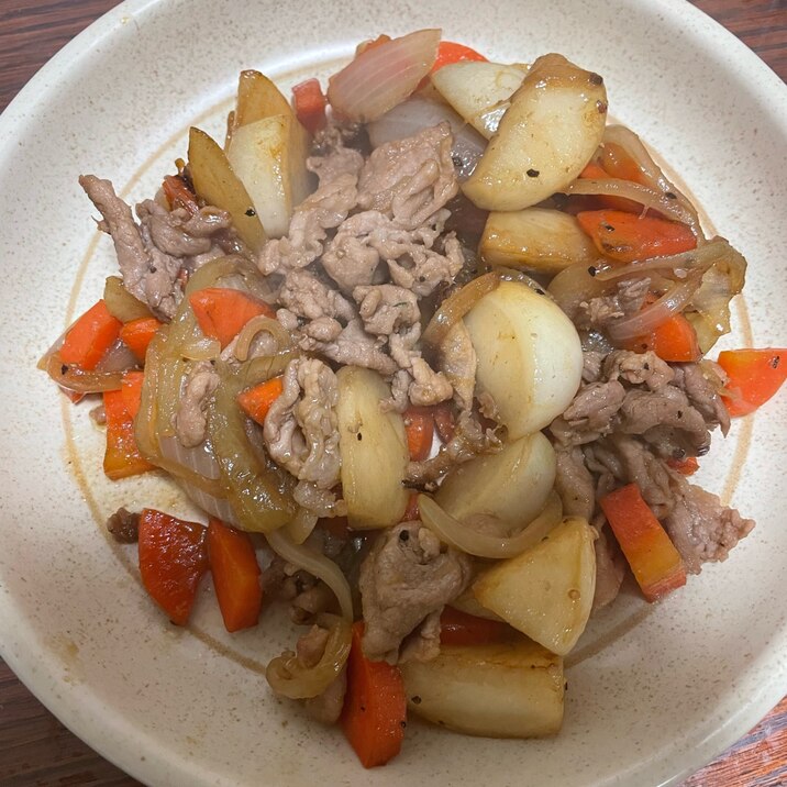 豚モモ薄切り肉とカブの野菜炒め